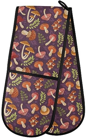 Double Oven Gloves Mushroom Autumn Wild Forest Heat Resistant Pot Holder Oven Mitt Gloves for BBQ Cooking Baking Grilling Microwave