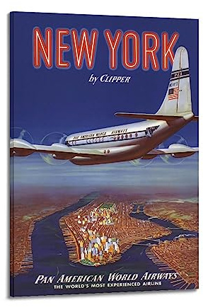Vintage-Reiseposter New York USA Pan AM Poster, Wandkunstdruck, Retro-Ästhetik, Raumdekoration, Bürodekoration, 20 x 30 cm, Rahmenstil