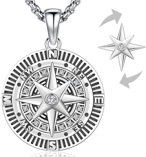Kompass Halskette Herren Kompass Anhänger 925 Sterling Silber Kompass Kette Drehbar Halskette Wikinger Kompass Schmuck für Herren Damen