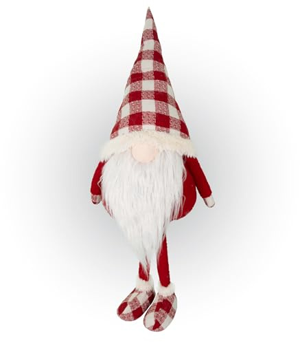 Lemodo Weihnachtswichtel aus Stoff| Wichtel Figur 100 cm hoch | Tomte mit Karierter Mütze | GNOME als schöne Weihnachtsdeko | Wichtel Deko für drinnen