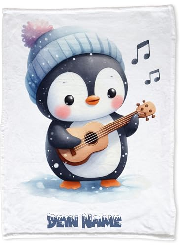 GRAZDesign Babydecke Pinguin mit Name personalisiert Super flauschig Baby Kuscheldecke als Geschenk Weihnachten Geburt - Fleecedecke
