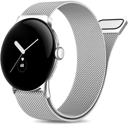 Easuny Armband Kompatibel mit Google Pixel Watch 2 Armband/Google Pixel Watch Armband, Verstellbares Edelstahl Metallband Kompatibel mit Pixel Watch 1/Pixel Watch 2 2023 für Damen Herren, Silber