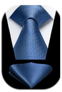 HISDERN Krawatten Blau Herren Hochzeit Krawatte mit Einstecktuch Klassisch Business Krawatte & Taschentuch Set