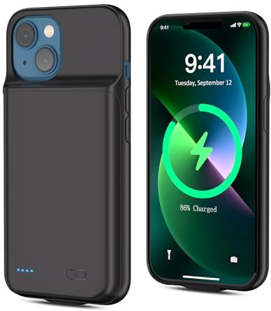 [6500mAh] Battery Case for iPhone 13 mini,New Upgrade High Capacity Rechargeable Charging Case, Protective Portable Smart Backup Charger Cover for iPhone 13 mini(1 Pack) Black