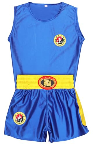 Amur Leopard Enfant Uniforme de Boxe Garçon Fille Costume d'Arts Martiaux Vêtements de Combat Costume de Boxe pour Entraînement Performance, Bleu, 170/14-15 Ans