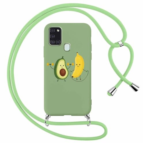 Foonary Handyband Hülle mit Band für Samsung A21s 4G 6,5 Handyhülle, Aesthetic Design Kette Necklace Case mit Kordel zum Umhängen Silikon Schutzhülle Cover Schnur für Samsung Galaxy A21s 4G, Avocado
