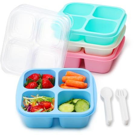 Bugucat Snack Boxes 600ML, 4 Pack Snack Box with 4 Compartments, Reusable Meal Prep Lunch Containers for Kids Adults, Divided Food Storage Containers for School Work Travel