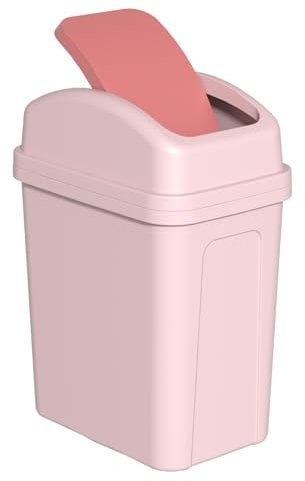Zopnny 7 L Small Trash Bin with Swing Lid, Plastic Waste Bin for Bathroom, Pink