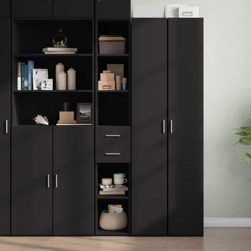 Somanki Highboard Schwarz 30x42,5x185 cm Holzwerkstoff, Kommode, Sideboard, Schuhkommode, Komodenschrank, Kleiderkommode, Küchenanrichte, Flurkommode, Esszimmerschrank - 846237