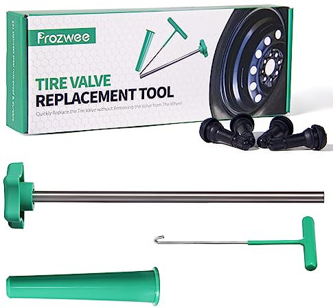 Prozwee Tire Valve Stem Core Quickly Replacement Tool Kit,Perfect Tool for Replacing Leaky Valves in Cars,Trucks,Motorcycles, etc.with 4PCS TR413 Valve Stems