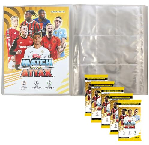 Generisch Match Attax Champions League 2024/25 - Trading Cards - 1 Leere Sammelmappe + 5 Booster