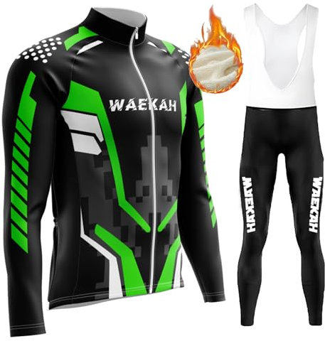 Abbigliamento Ciclismo Uomo Invernale Tuta da Ciclista Manica Lunga Completo MTB Bici,Maglia Bicicletta Termico Vello Giacca e Pantaloni Salopette con 9D Imbottiti Gel (U3,L)