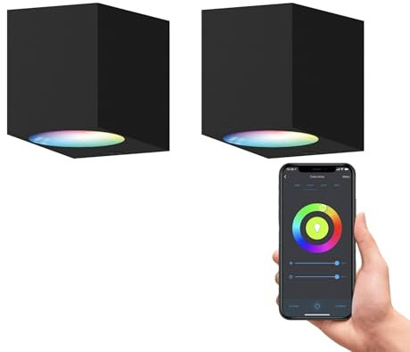 CALEX Smart Outdoor LED Wandleuchte, GU10, Downlight, RGB-Farben & kalt- bis warmweiß Licht, dimmbar, wasserdicht, WLAN App- & Sprachsteuerung, Schwarz, 2er Pack