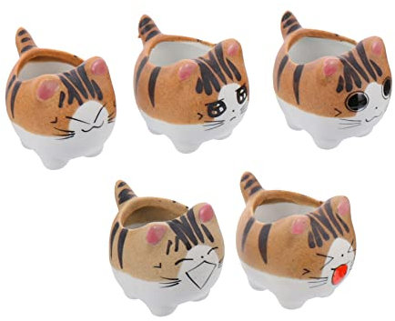 MOBUTOFU 5 Pièces Chat Succulent Pot de Fleur Pot de Fleur de Jardinage Mini Pot de Fleurs Plantes succulentes Pot de Fleurs succulentes Pot de Plantes Grasses Chat Porte-Fleurs céramique