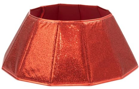 Christmas Village Glossy Red Collapsible Tree Skirt 68cm – Durable Polyester, Easy Assembly and Storage with Velcro Connection
