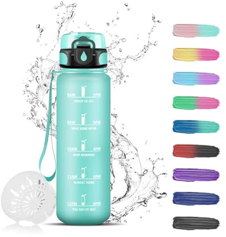 Gourde, Gourde 500ml, Gourde Motivation, Gourde Sport avec Filtre, Facile à Nettoyer, Gourde Enfant avec Slogan de Motivation, Gourde Graduée pour 1 Journee, Bouteille d'eau pour Running, Camping