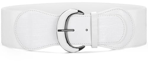 Waist Wow Damen Breite Gürtel für Kleider Elastischer Taillengürtel Schwarz Vintage Stretchgürtel Damen Gürtel mit Hakenschnalle,Weiß,Fit Taillengröße 100cm-109cm