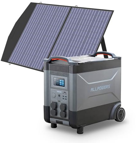 ALLPOWERS R4000 Centrale elettrica portatile con 100W Pannello Solare SP027, 3456Wh LiFePO4 Espandibile Generatore Solare, 4 Uscità AC 4000W per Backup Domestico, Campeggi, RV e Feste