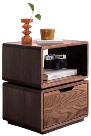 Nachttisch Eleganter Nachttisch Nachttisch aus massivem Holz 360° drehbare Beistelltische Einfacher Nachttisch Nachttisch mit einer Schublade Nachttisch Beistelltisch mit langer Lebensdauer (Walnuss)
