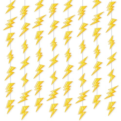 Humyoun 8 Pcs Lightning Bolt Hanging Banner Gold Flash Birthday Party | Gold Lightning Flash Decorations for Baby Showers, Gold Bolt Lightning Garland Backdrop, Baby Showers Decoration Supplies