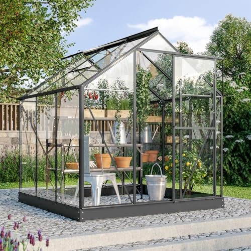 Vitavia Gewächshaus Triton 3800 inkl. Stahlfundament, schwarz, 3,8 m², 3 mm ESG | Wetterfestes & stabiles Treibhaus | Perfekt für Gemüse & Pflanzen | Robust & langlebig
