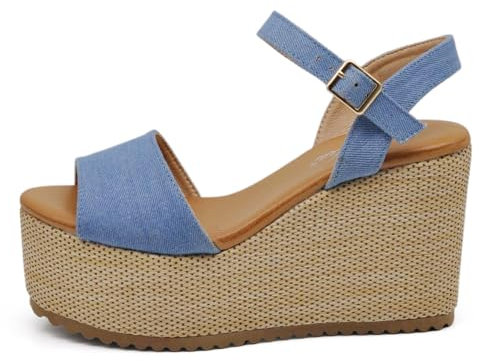 IF Scarpe Sandali Con Zeppa da Donna con Platform Corda Plateau in Paglia Cinturino alla Caviglia Comode Z7479-09 blu jeans N.37