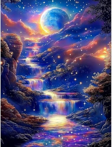 ParNarZar Diamond Painting Set 30x40cm 5D Diamant Malerei Bilder für Erwachsene & Kinder, Mond Komplettset mit eckige steine, Full Drill DIY Kunsthandwerk Wanddeko