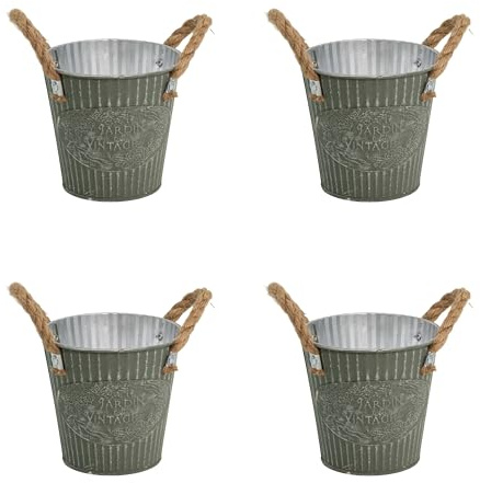 DARO DEKO Metall Blumentopf grün Ø 16 x 15cm - 4 Stück Pflanz-Töpfe Übertopf bepflanzbar