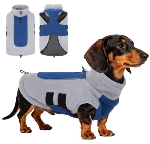 KONVINIT Dackel Pullover Fleece - Outdoor Hundemantel Gehäkelter Winterpullover mit Reflektoren und Öffnung für Geschirr, Ideal für Kalte Tage
