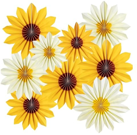 Shuqio Papierblumen Set, 9 Stück, Sonnenblumen Gänseblümchen | Bunte Papierfächer, 35cm/25cm/20cm, Für Geburtstag Hochzeit Babyparty, Tisch & Wanddekoration