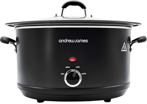 Andrew James 6.5L Slow Cooker – Sear-to-Simmer - Large Hob-Proof Aluminium Pot, Shatter-Resistant & Easy-Clean Design 3 Heat Settings & Glass Lid, Ideal for Family Meals, Curries & Batch Cooking