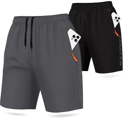 HMIYA 2er Pack Sporthose Herren Kurz Sport Shorts Laufhose Trainingshose | Sommer kurze Jogginghose mit Reißverschlusstasche für Laufen,Fitness und Freizeit