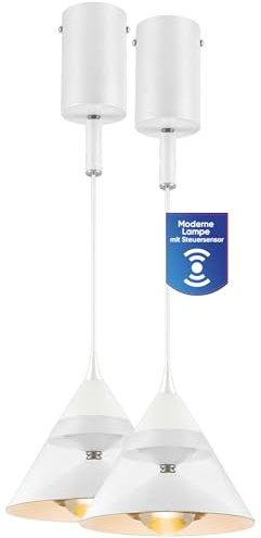 LECOM 2x LED Pendellampe Weiß Dimmbar 4000K 29W CRI90 Höhenverstellbar | LED Pendelleuchte mit Gestensteuerung. CRI90 sorgt für natürliche Farben. Energieeffiziente und gleichmäßige Büroleuchte.