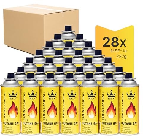 Rex 28 x Gaskartuschen 227g, MSF-1a, Butangaskartusche für Gaskocher, Gasheizer, Gasbrenner, Lötlampe, Universelle Butangas-Flaschen, Campinggas