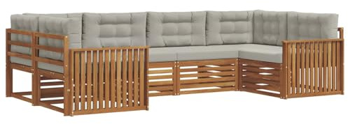 vidaXL Sofagarnituren 6 pcs Natürlich und Hellgrau Massivholz Akazie, Moderner Garten-Sofa, strapazierfähiges Terrassen-Set, Bequeme Sitzmöbel für Deine Lounge-Atmosphäre