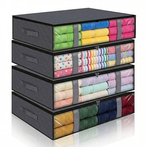 Eulihent 4 Stück Unterbett Aufbewahrungsbox Bettkasten Aufbewahrung 60x45x15cm Unterbettkommode für Bettdecken,Kleidung,Bettzeug,Decken