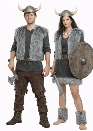 The Dragons Den Adults Grey Faux Fur Waistcoat Medieval Viking Prehistoric 1970s Glam Rocker Disco Fancy Dress Costume Accessory