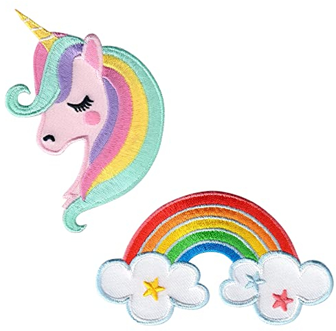 PatchMommy Einhorn und Regenbogen Patch Aufnäher Applikation Bügelbild, Set 2 Stück