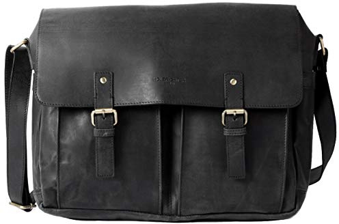 HOLZRICHTER Berlin - Lehrertasche aus Leder (No 4-1), 31x38,5x11cm Laptoptasche für Herren, Hochwertige 15 Umhängetasche für die Arbeit & Uni, Schultertasche in Schwarz