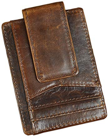 Le’aokuu Herren Echtes Leder Geldbörse Brieftasche mit Dollar Clip Geldklammer RFID Schutz Schlank Portemonnaie 1092 (1092 Kaffee)