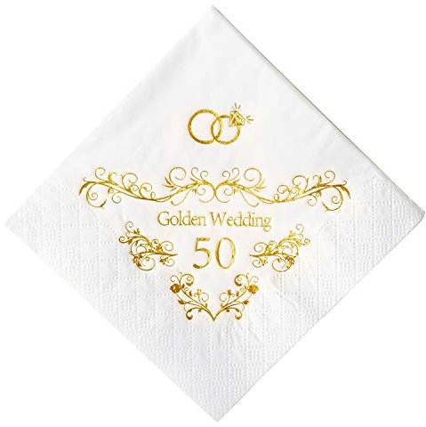 Crisky 50th Anniversaray Napkins, Gold Foil Text, 50th Anniversary Party Decorations 50 Pcs, 3-ply