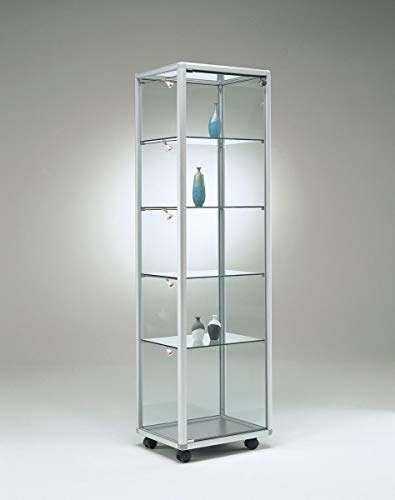 MHN Glasvitrine mit Rollen T 42,5 x B 52,5 x H 184,5 cm - schmale Glas Standvitrine abschließbar - Ausstellungs-Vitrine ohne Beleuchtung