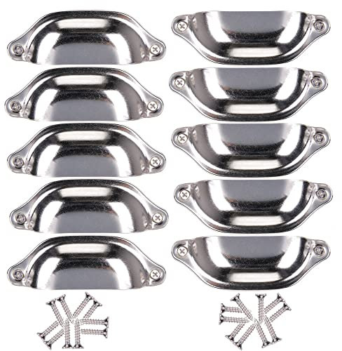 10pcs 98mm Poignée pour Tiroir Rétro Coquille, Fer Incurvé Bouton de Porte de Placard Vintage (Argent)