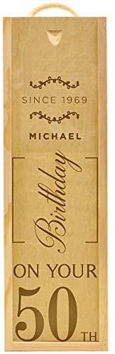 GiftsOnline4U Personalised Wooden Champagne Box Birthday Engraved/Gift/50th/Age Name/Ornate Vintage/Rustic/Rope/Handle/Lid