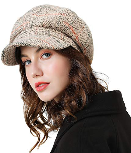 Superora Damen Schirmmütze Barett Winter Mütze Newsboy mit Schirm Cap Bakerboy, Beige, Einheitsgröße
