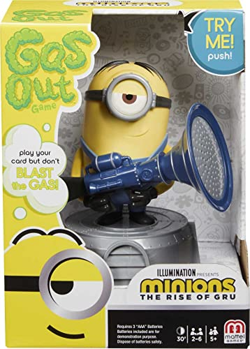 Mattel Games GMC35 - Mister Pups, Spiel für Kinder zum Film Minions: The Rise of Gru von Illumination, mit Minions-Thema, 56 Karten und Minion-Pupskanone, Geschenk für Kinder ab 5 Jahren