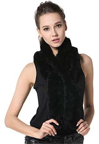 KAISHIN Echtes Fell Schal f¨¹r Frauen Rex Rabbit Fur Lange Schalld?mpfer Damen Winter Verdickung Warme Schals Schwarz