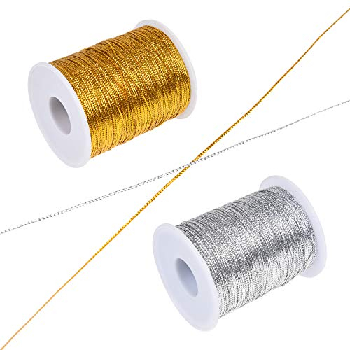 Kare & Kind Cordon métallique Non étirable - 2 bobines (1 Or et 1 Argent) – 520 M Longueur Totale - Fil d'ornements épais de 1 mm - Ornements de Noël, étiquettes-Cadeaux - Rubans, Arts, Artisanat
