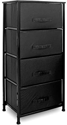 Clarisworld Drawers Storage Tower Dresser - Wood Top, Sturdy Steel Frame, Organizer Unit for Bedroom, Hallway, Entryway, Closets – Laminated Fabric (Black -4 Drawers)