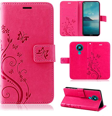 betterfon Hülle Kompatibel mit Nokia 3.4 | Premium PU Leder Handyhülle Wallet Case für 3.4 | Schutzhülle Blumen Klapphülle Handyhülle | Pink